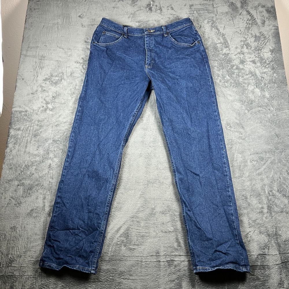 Wrangler Jeans Mens 36X34 Blue Denim Relaxed Five Star Premium Comfort Stretch